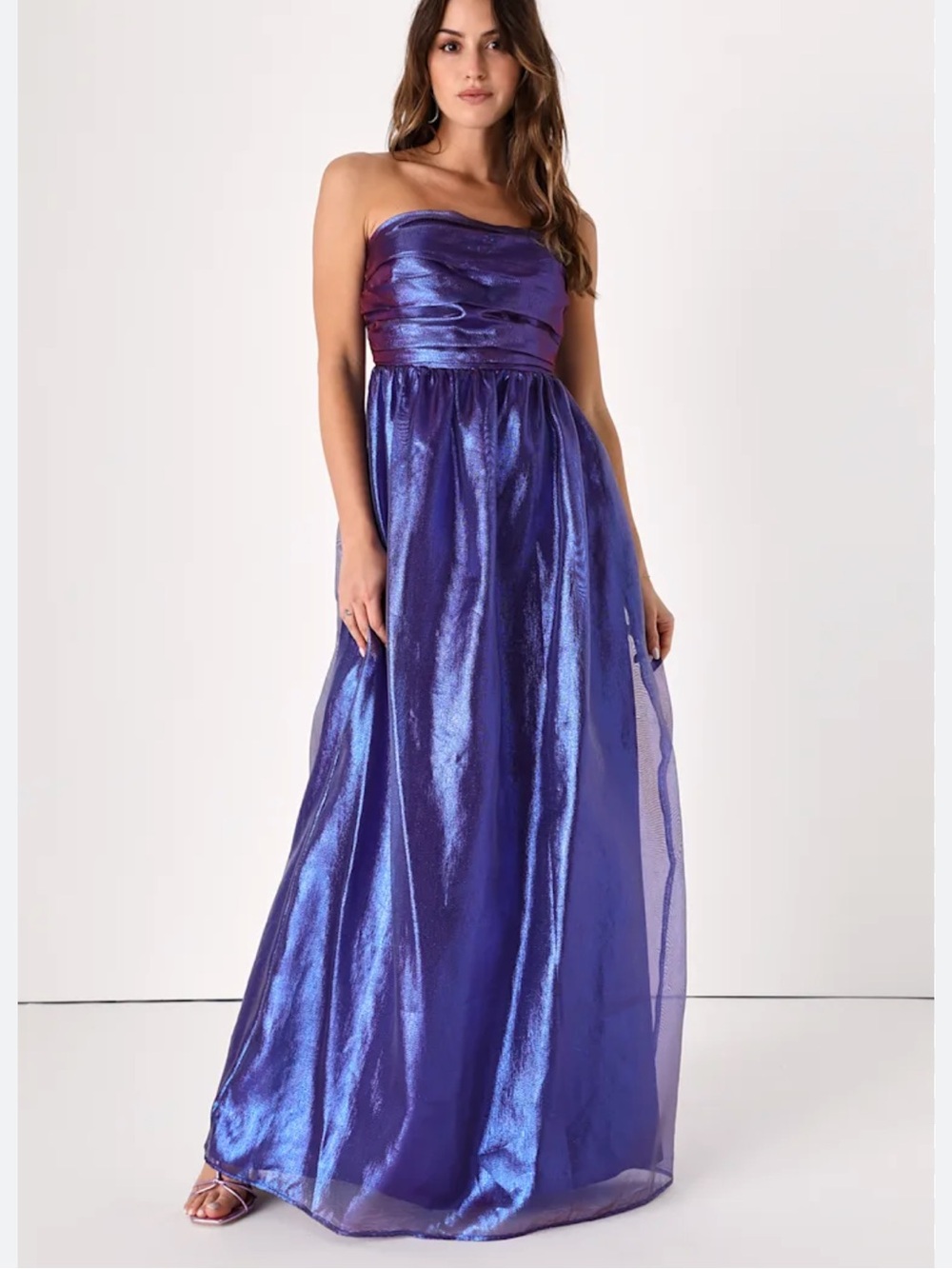 Lulus Size Medium Purple Blue Iridescent Strapless Maxi‎ Dress Formal Whimsigoth
